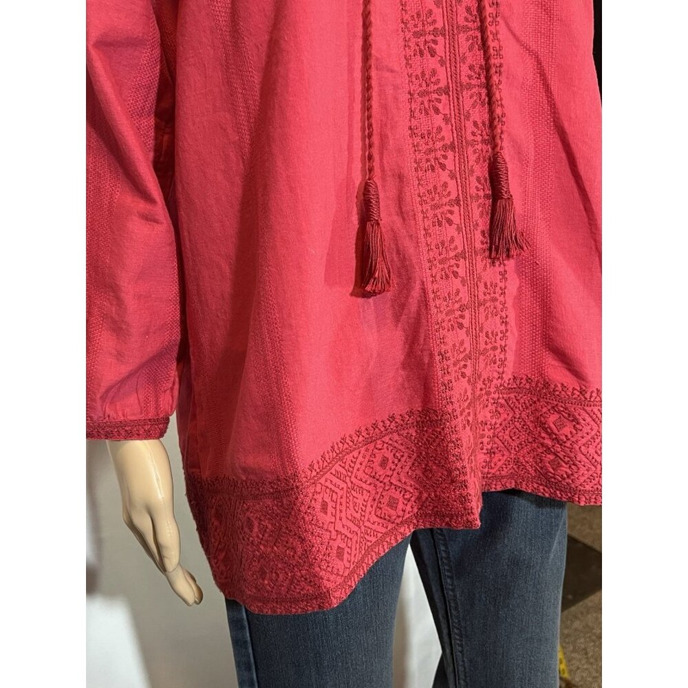 Madewell Women’s Medium Top Camellia Boho Embroidered Oversized Red Tunic Cotton - Picture 11 of 13